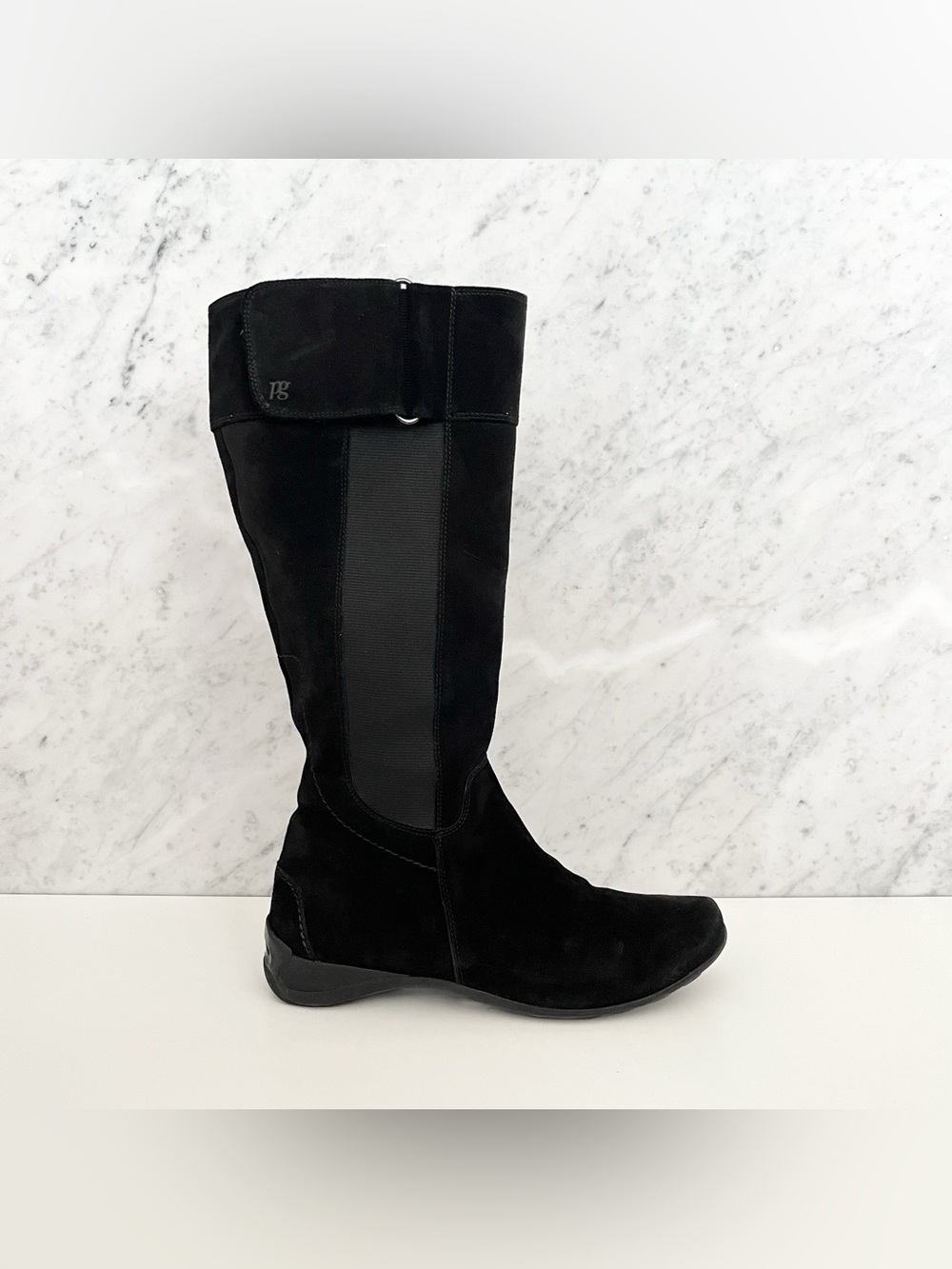 Paul Green Women's Abby Riding Tall Boots 6.5 Black Suede Elastic Winter Austria